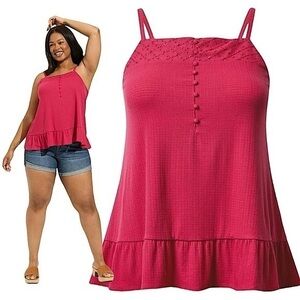 TORRID Texture Knit Woven Eyelet Square Neck Swing Tank‎ NWT